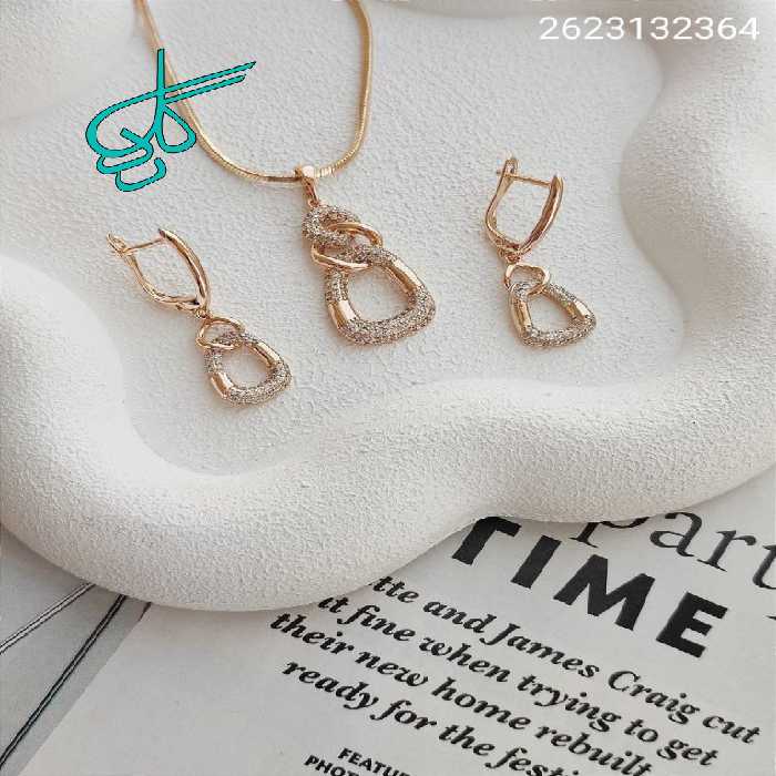 خرید نیم ست زنانه ژوپینگ نگین دار طلایی رنگ ثابت آبکاری طلا ضد حساسیت کد 1715387 - ردگل