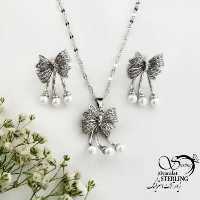 نیمست پاپیونی آویز مرواریدی کد 18965