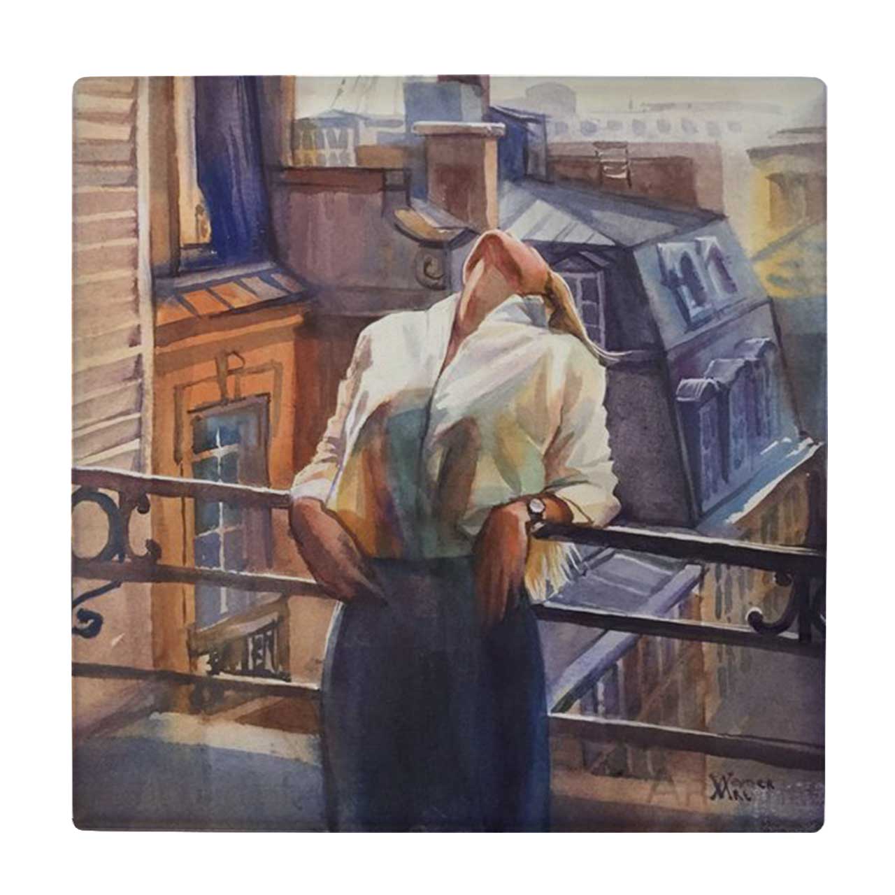 کاشی طرح نقاشی بانویی در تراس کد wk1836