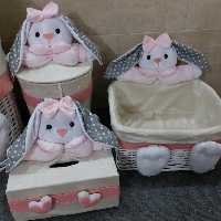 سبد لوسیون بزرگ بهمراه سطل و جادستمال کاغذی طرح خرگوش نانان مخمل