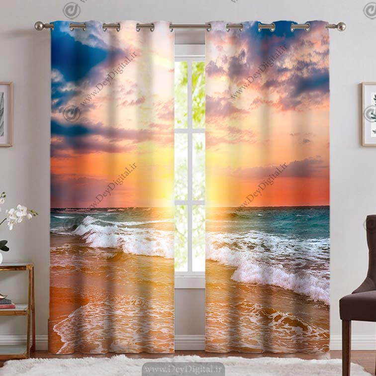 پرده چاپی پانچی غروب ساحل دریا PK-4581