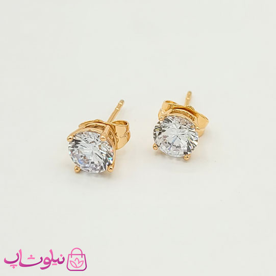 گوشواره دخترانه میخی ژوپینگ طلایی سفید کد 649