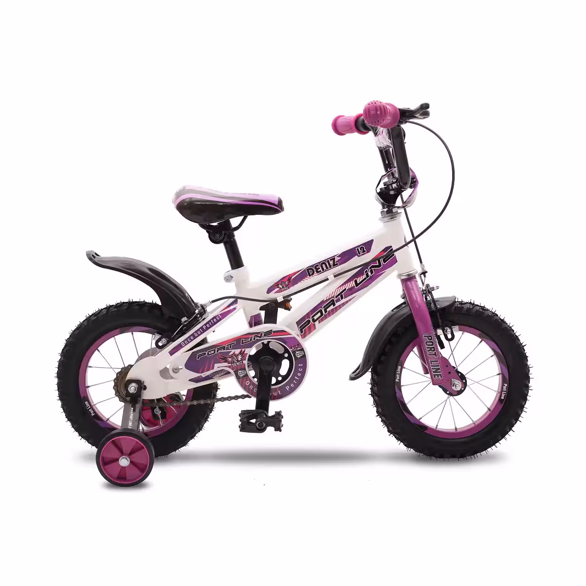 دوچرخه 12 کودک رنگ سفید بنفش مدل دنیز پورت لاین | دوچرخه کودک کالا 66 دوچرخه باکیفیت
