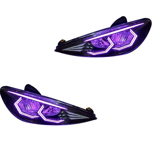 خرید چراغ جلو اسپرت پژو 206 کروز مدل هگزا مولتی کالر (ریموت دار) دوعددی | اتوموبی