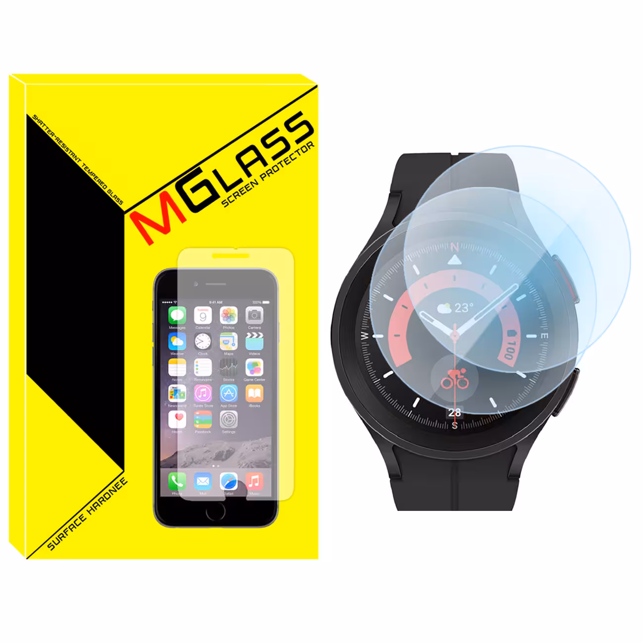 محافظ صفحه نمایش شیشه‌ای ام گلس مدل SH-MG مناسب برای ساعت هوشمند سامسونگ Galaxy Watch 5 Pro بسته دو عددی