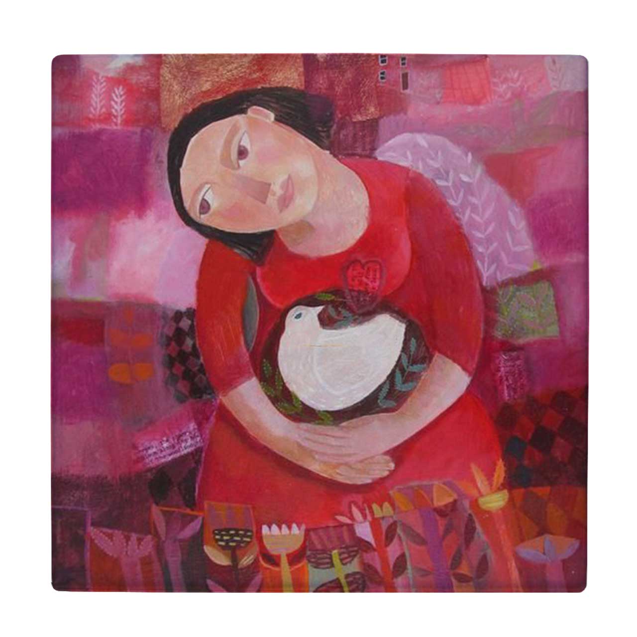  کاشی کارنیلا طرح نقاشی دختر و کبوتر کد wkk3822