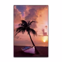تابلو شاسی گوفی مدل طبیعت درخت نخل ساحل دریا Nature Beach Boat کد PRPL21 | دنیای قاب