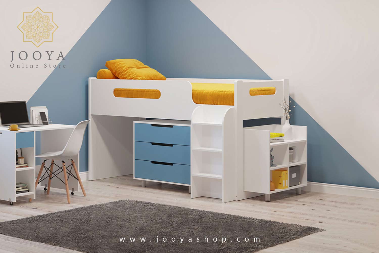 تخت دو طبقه با میز تحریر چرخدار پاییز مدل BT734