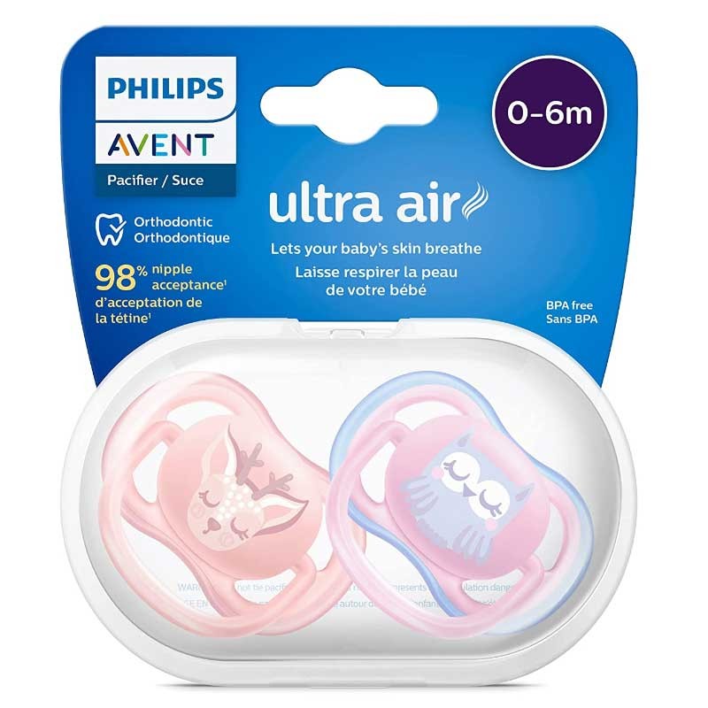 پستانک الترا ایر دو عددی 0 تا 6 ماه مدل animal جغد و آهو اونت Philips Avent