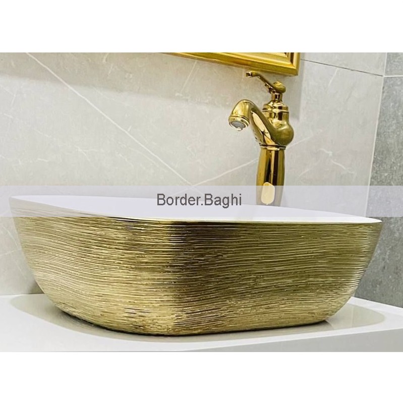 کاسه مدل مستطیل راه راه کوچک سفید طلایی