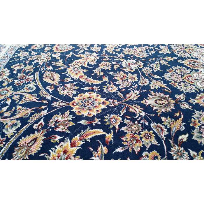 فرش ماشینی زمرد مشهد مدل 45003 زمینه آبی