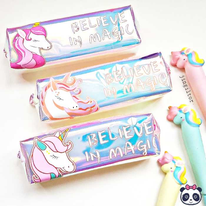 جامدادی هولوگرامی تک زیپ یونیکورن در  سه طرح خوشگل