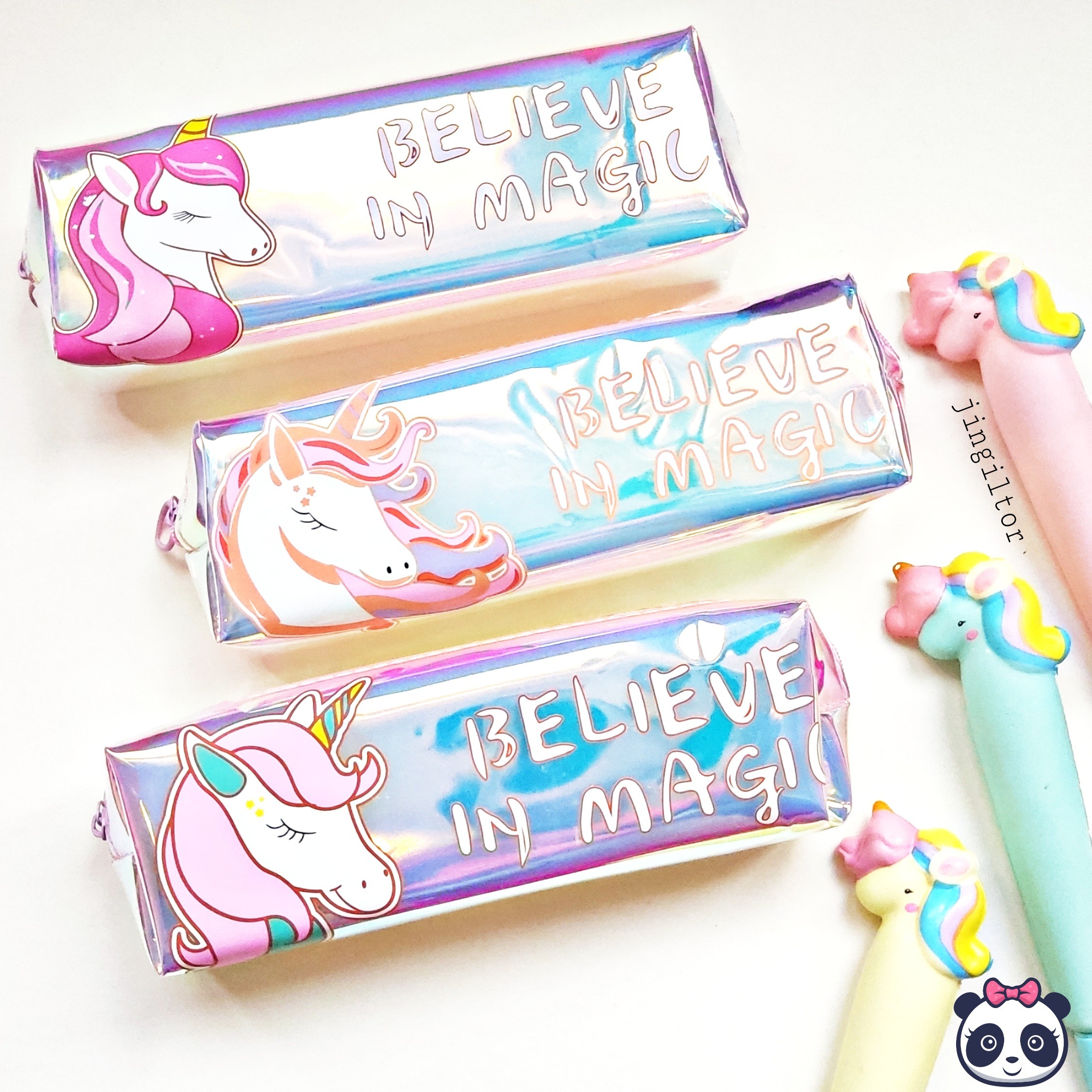 جامدادی هولوگرامی تک زیپ یونیکورن در  سه طرح خوشگل