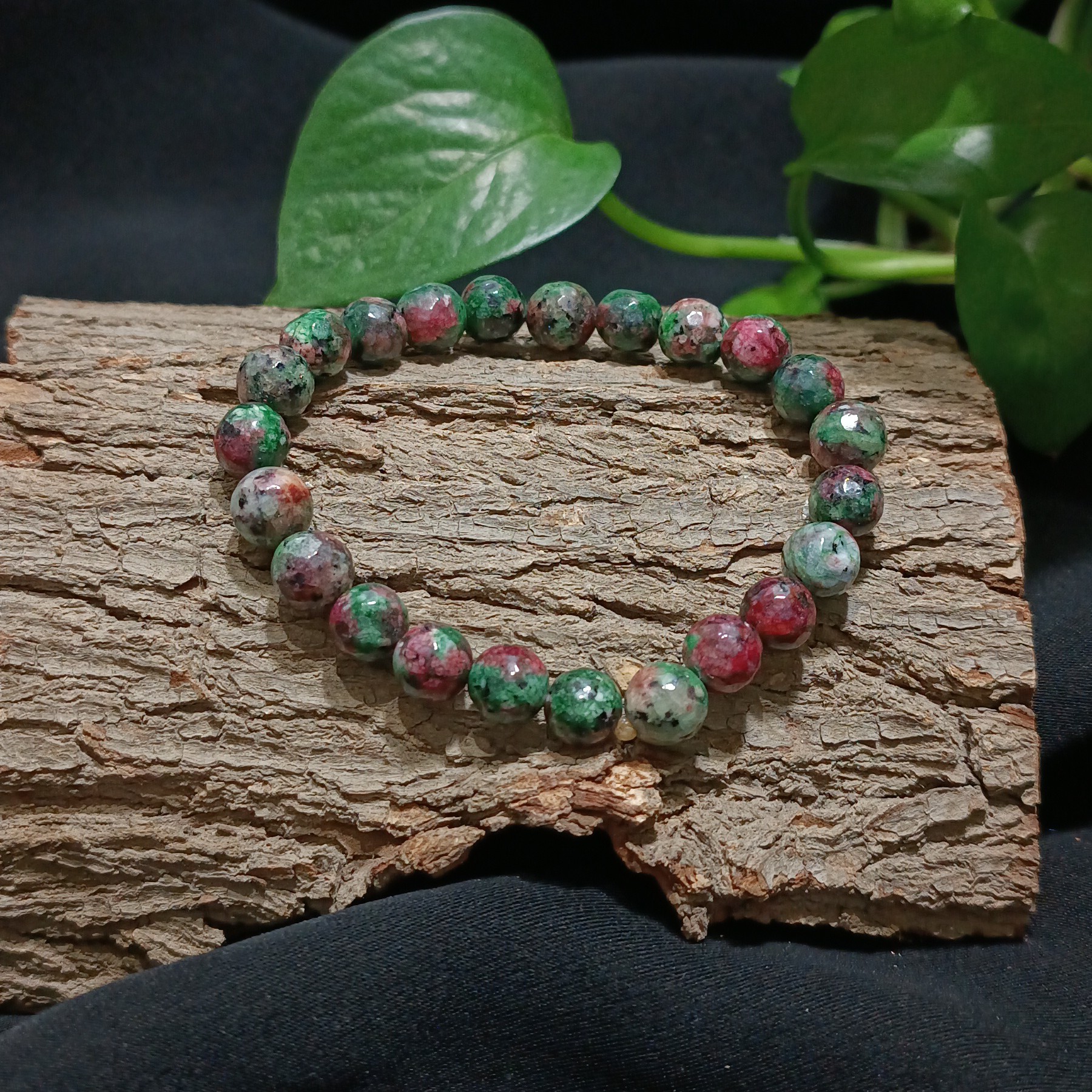 دستبند سنگ طبیعی روبی زئوسیت اصل با کیفیت A و گره کشویی