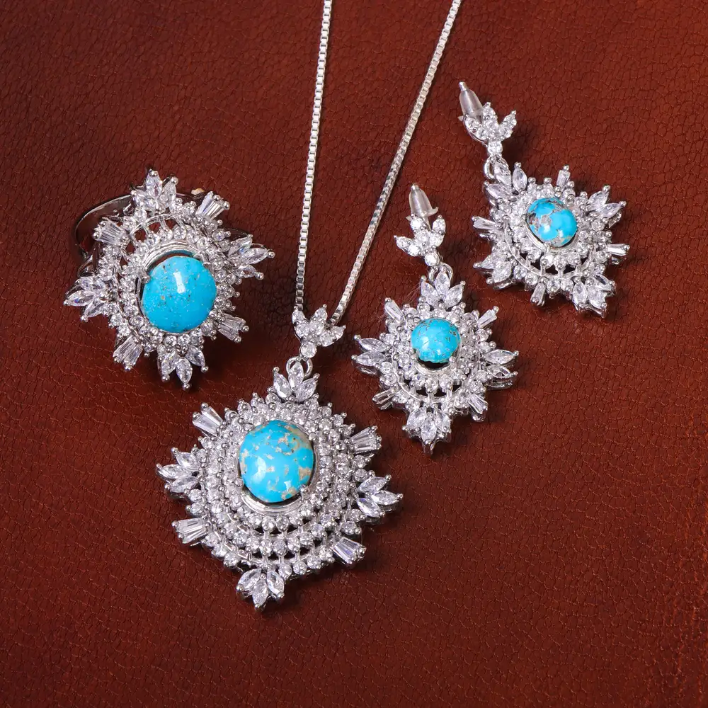 نیم ست فیروزه زنانه کد 21285 - جواهری مشاهیر