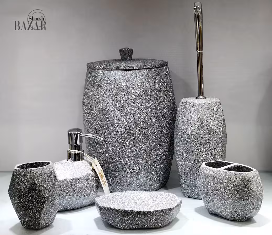 ست سرویس بهداشتی 6 تکه مدل هندسی طوسی شنی کد 231