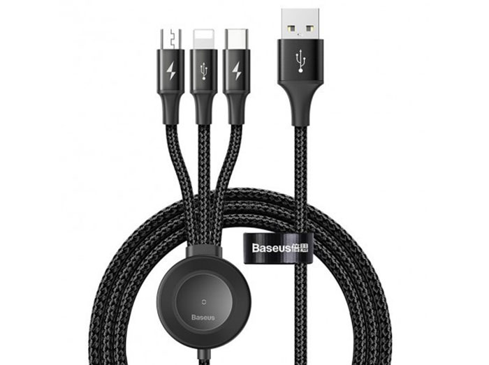 کابل سه سر و شارژر اپل واچ وایرلس بیسوس Baseus Star Ring 4in1 Wireless Charger Cable 1.2m