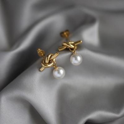 گوشواره طرح گره مروارید اویز استیل