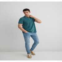 تی شرت یقه پولو آبی مردانه دار سبز رنگارنگ با جزئیات باریک تناسب 065920 30708 Mavi
