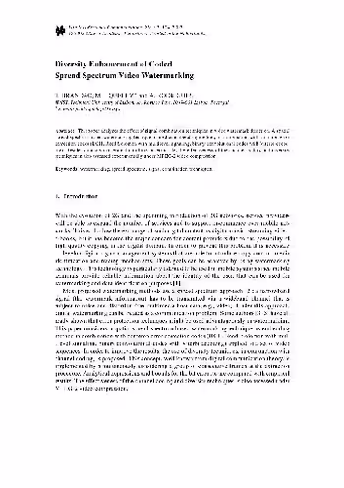 خرید و دانلود نسخه کامل کتاب Diversity Enhancement of Coded Spread Spectrum Video Watermarking