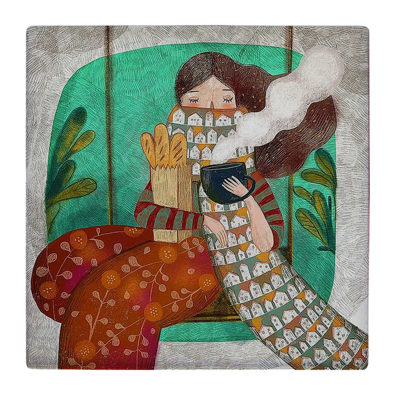 زیر لیوانی طرح دختر تاب سوار و چایی کد 4793732_3502