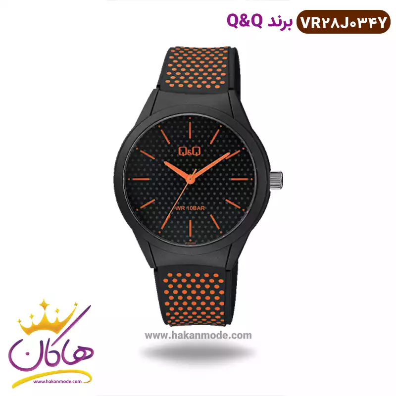 ساعت کیو اند کیو اسپرت بند رابر خال خالی نارنجیVR28J034Y