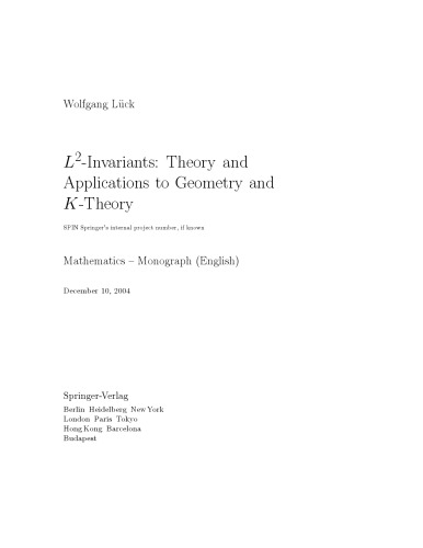 خرید و دانلود نسخه کامل کتاب L2-Invariants: Theory and Applications to Geometry and K-Theory