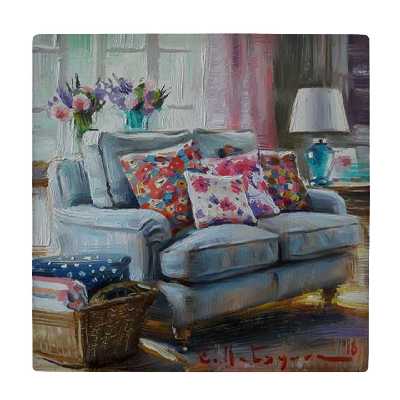  کاشی کارنیلا طرح نقاشی آباژور و مبل راحتی کد wkk3513