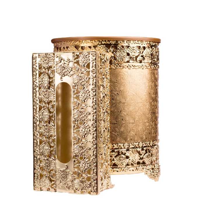 ست سطل و جا دستمال کاغذی اطلس مدل 001 طلایی