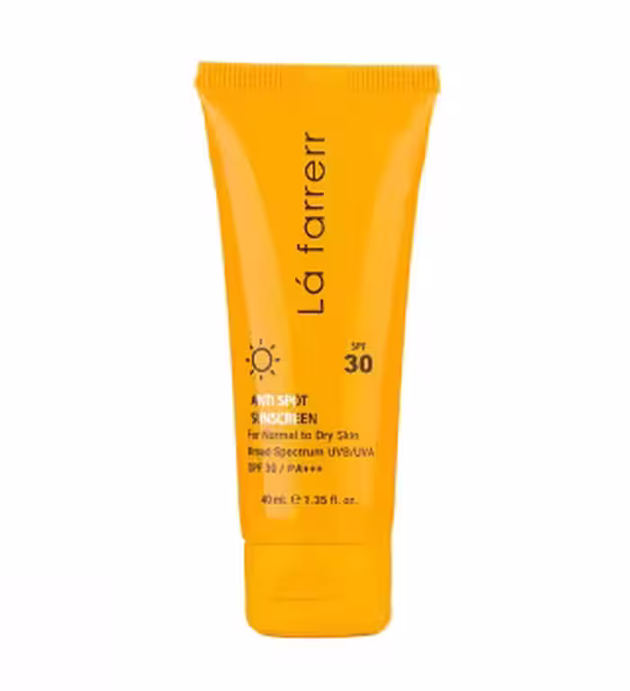 کرم ضدآفتاب و ضد لک بی رنگ لافارر مدل SPF 30 مناسب پوست های نرمال و خشک  حجم 40 میلی لیتر