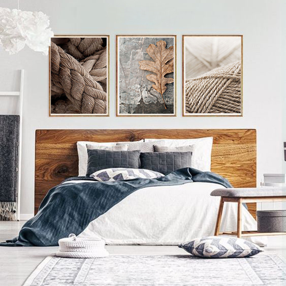 تابلو روما دیزاین طرح برگ پاییز و گیسو و کاموا مدل A03d مجموعه 3 عددی