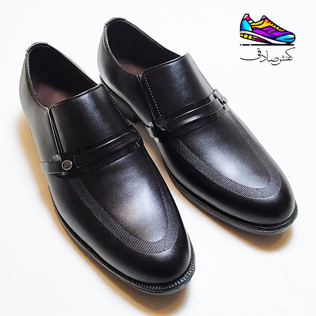 کفش رسمی مردانه مشکی مدل ساعتی لیزری کد 306