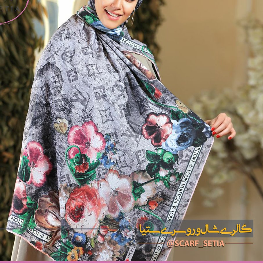 روسری نخی زنانه حاشیه گلدار (قواره 140)