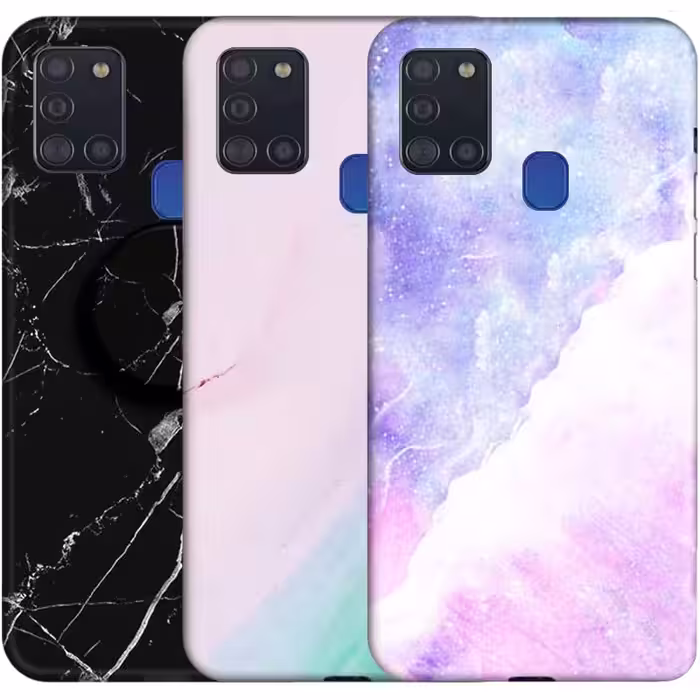قاب ماربل مناسب برای گوشی Samsung Galaxy A21S مدل سنگی مات همراه با پاپ سوکت