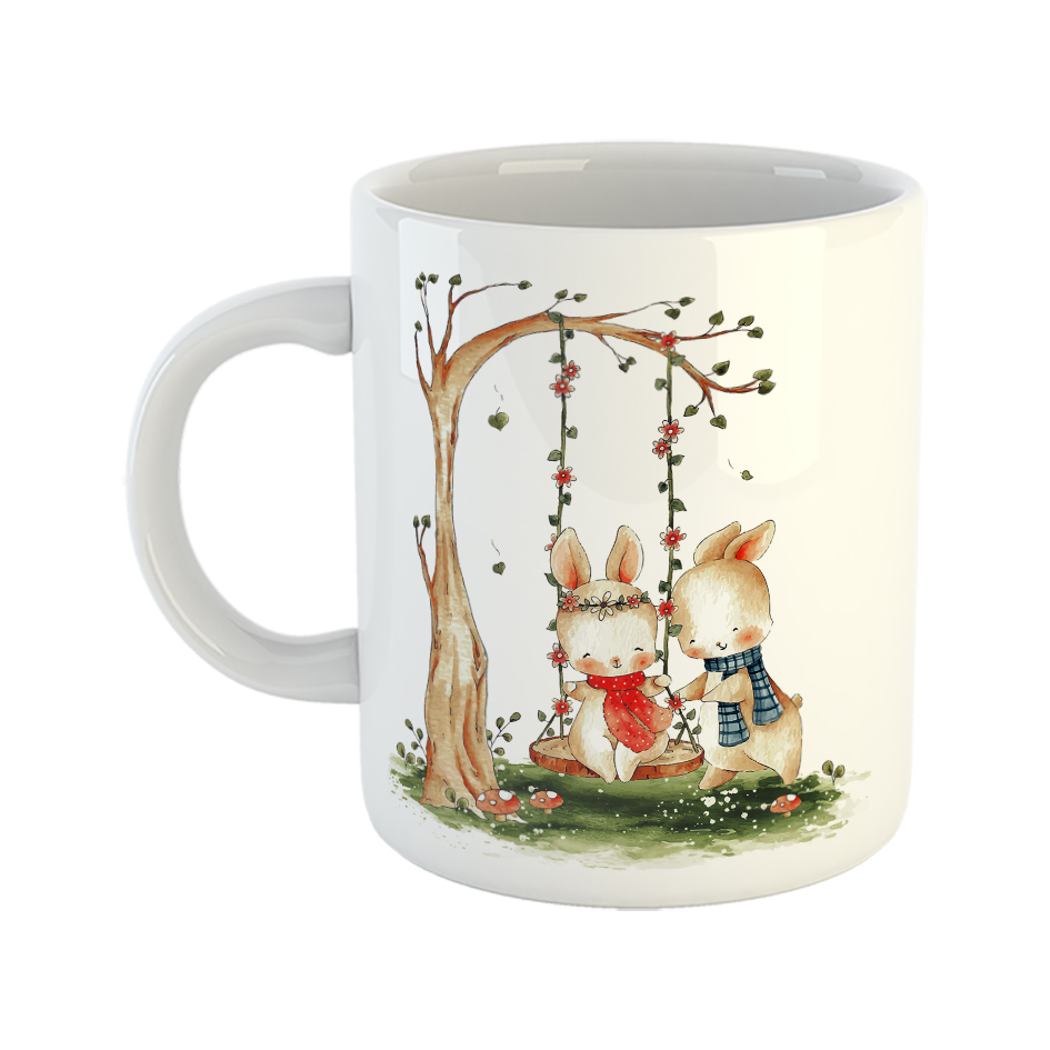 ماگ طرح خرگوشهای عاشق بازی در گلها