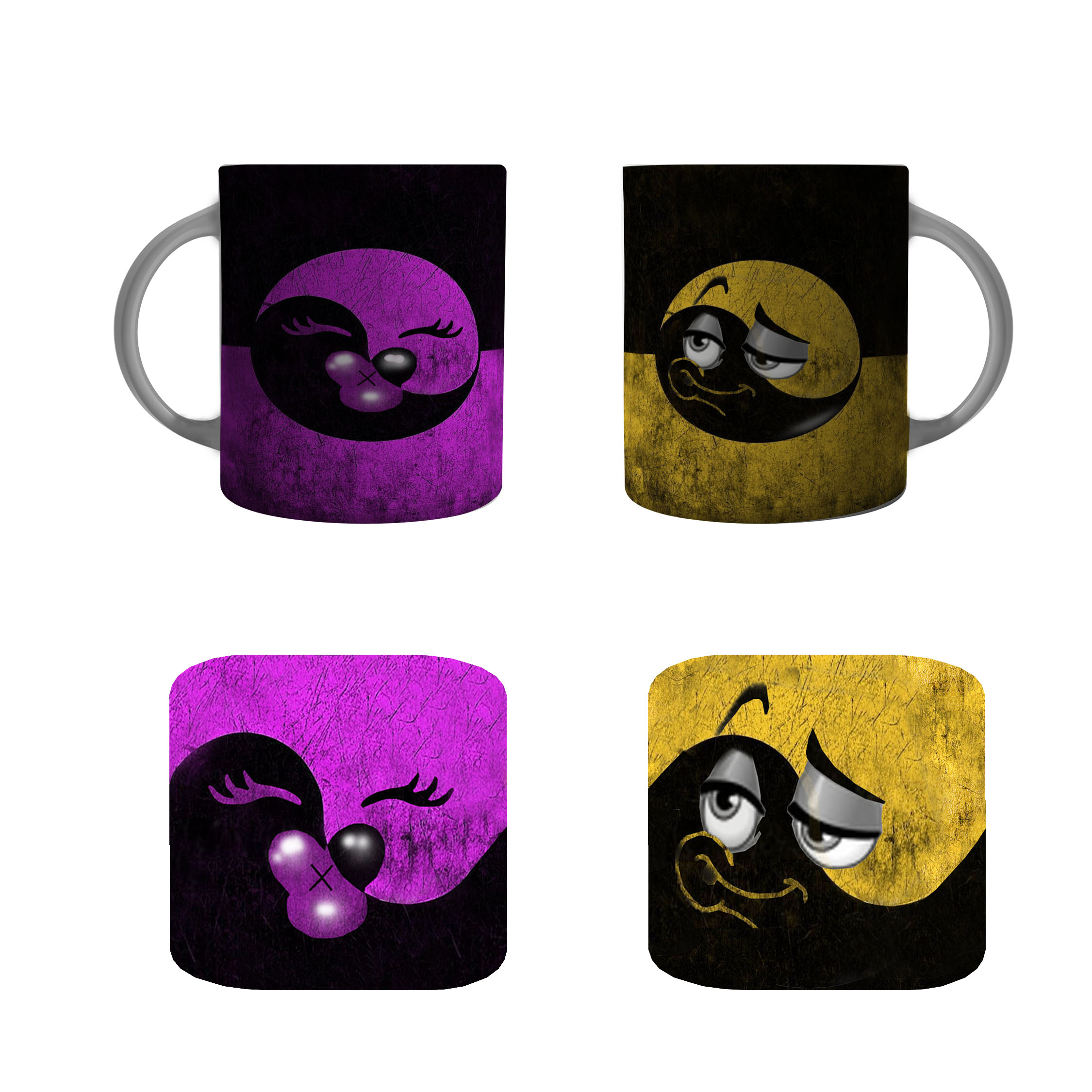 ماگ طرح شکلک کد َA261 مجموعه 2 عددی ب همراه زیرلیوانی