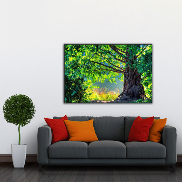 تابلو شاسی طرح منظره درخت جنگل کد GV-1065 | دنیای قاب