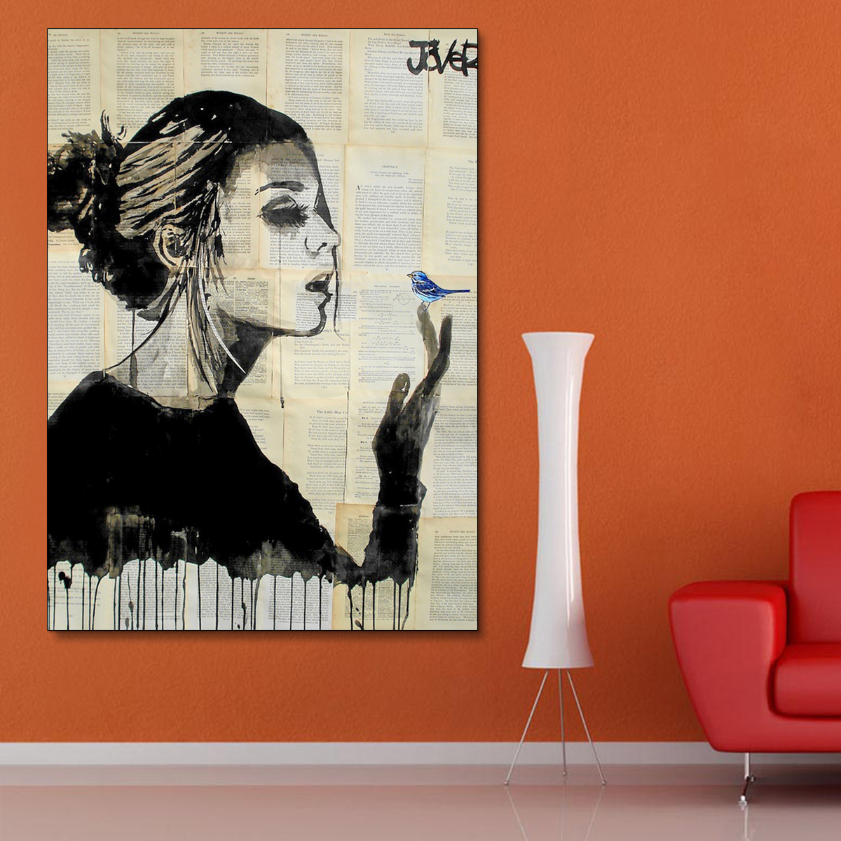 تابلو شاسی گالری استاربوی طرح دختر و بلبل مدل نقاشی هنری 008