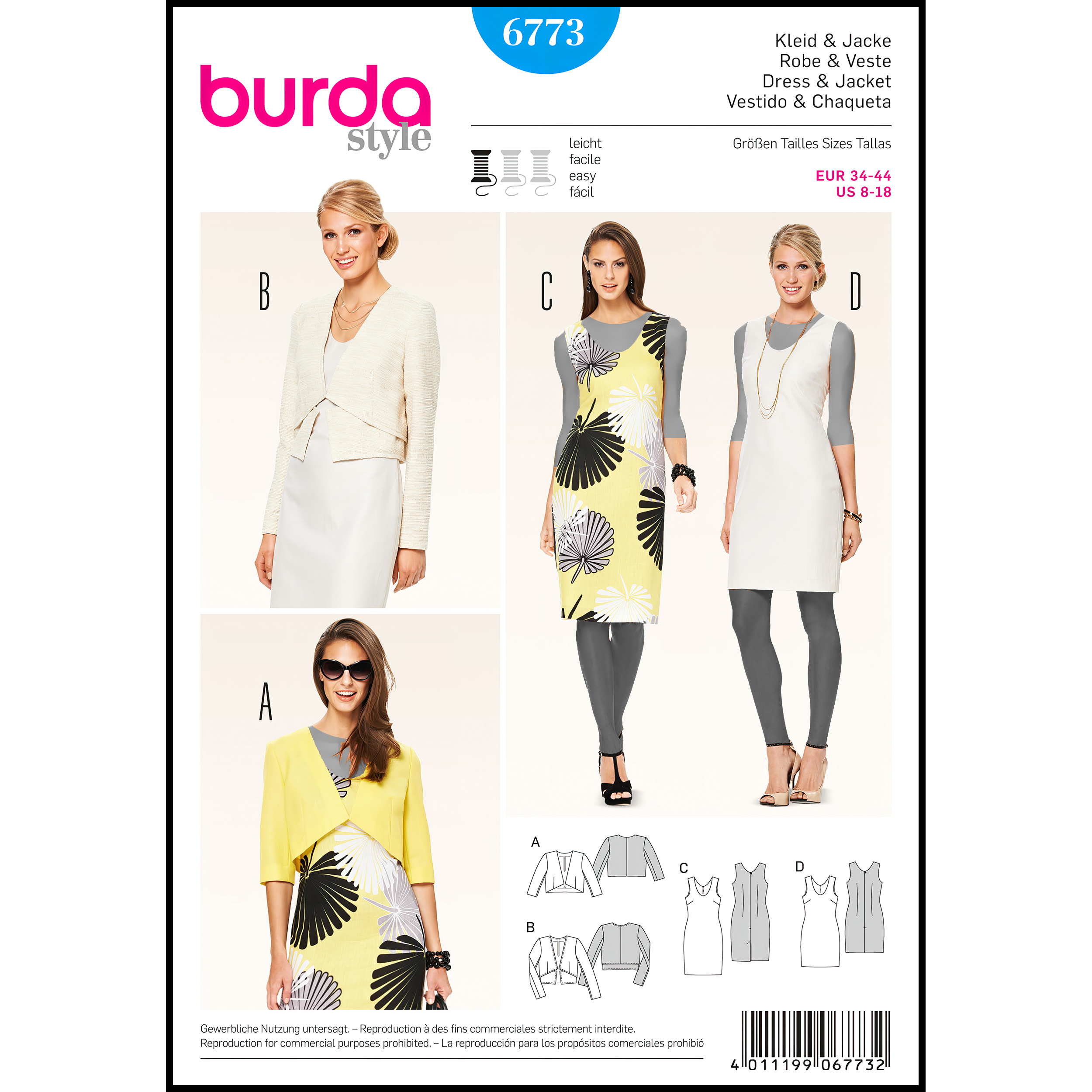 الگو خیاطی کت سارافون زنانه بوردا استایل کد 6773 سایز 34 تا 44 متد مولر