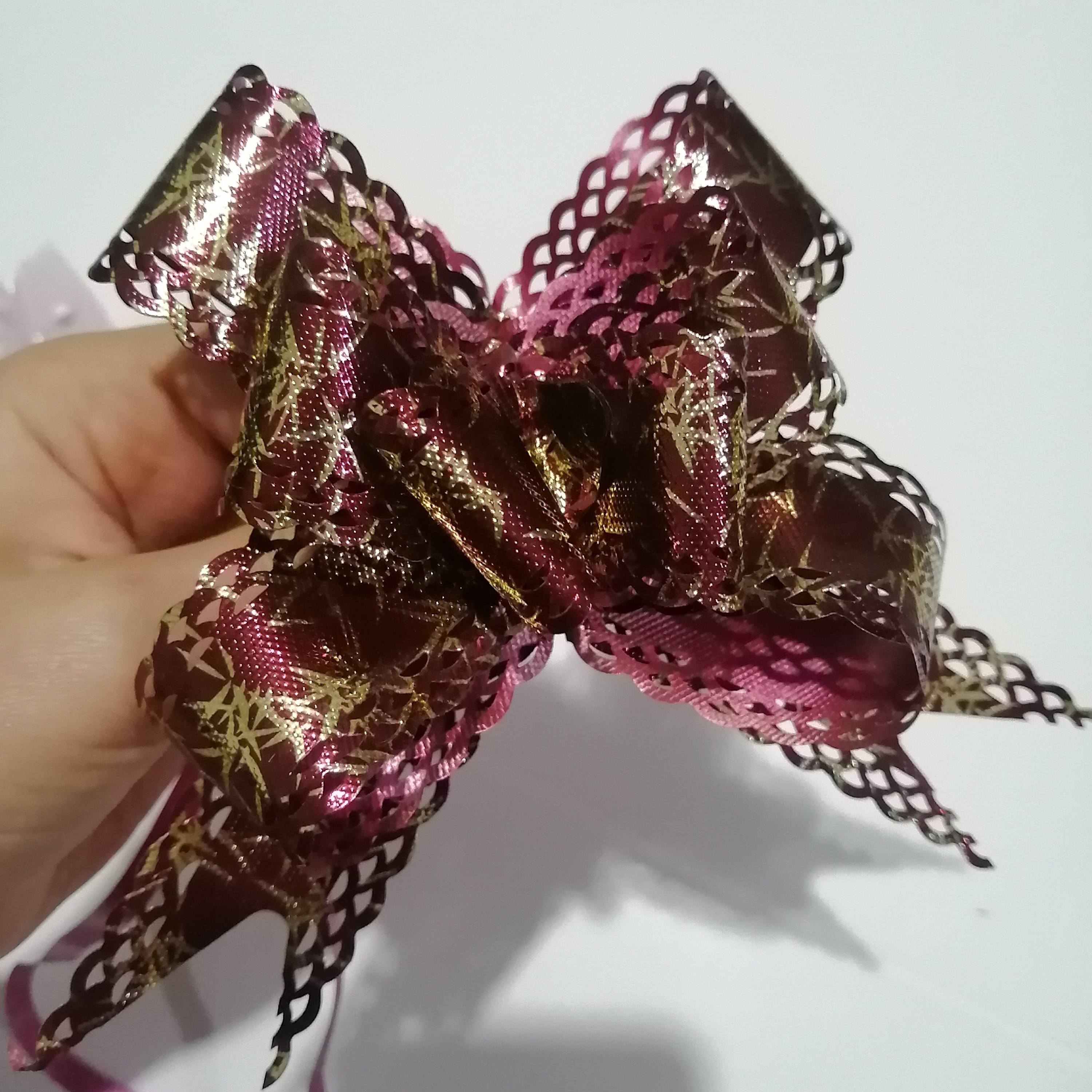 ربان بزرگ روبان کشی کاغذی تزئینی کادو  زرشکی طلایی 