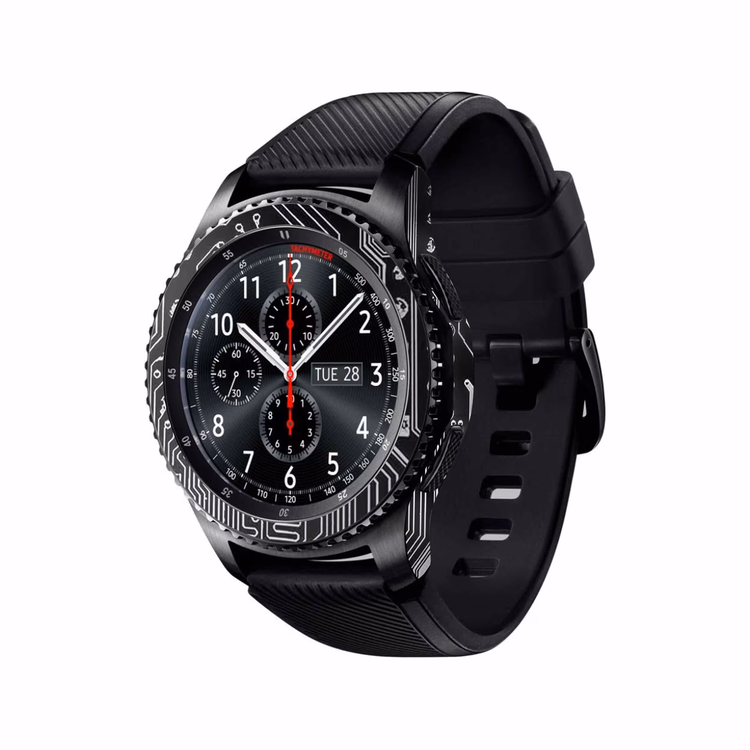 برچسب ماهوت طرح Black-Printed-Circuit-Board مناسب برای ساعت هوشمند سامسونگ Galaxy Gear S3 Frontier
