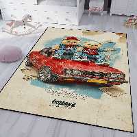 فرش اتاق پسرانه طرح خرسهای تدی روی ماشین و عنوان گروه پسرانه HQ-3225