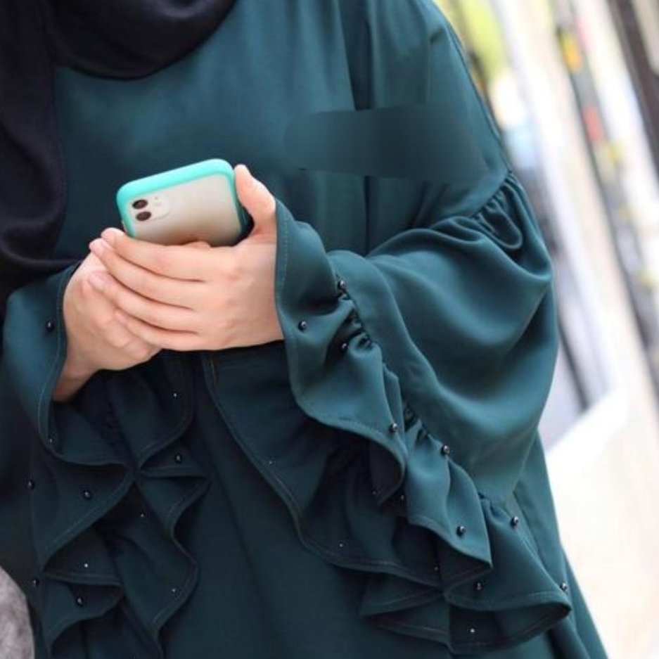 مانتو عبایی مجلسی کرپ الیزه  بدون مروارید مدل برگ نیلو