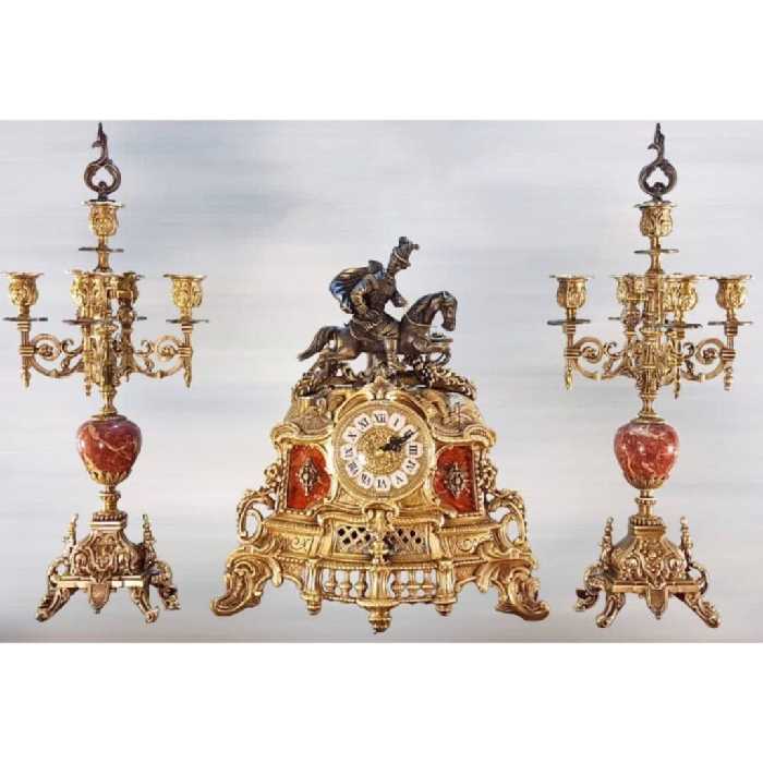 ساعت و شمعدان قرمز و طلایی طرح ناپلئون - ترنم گالری