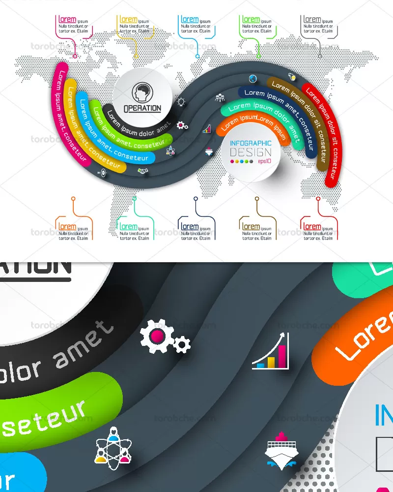 وکتور اینفوگرافیک پنج مرحله ای مارپیچی | گرافیک با طعم تربچه