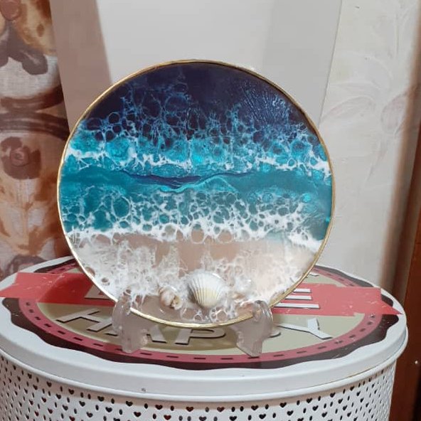 دکوری رومیزی رزینی تزئینی طرح ساحل استفاده بصورت تابلو و زیر لیوانی