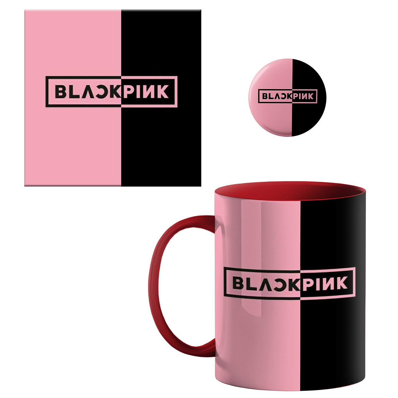 ماگ طرح بلک پینک کد 030 به همراه زیر لیوانی و پیکسل
