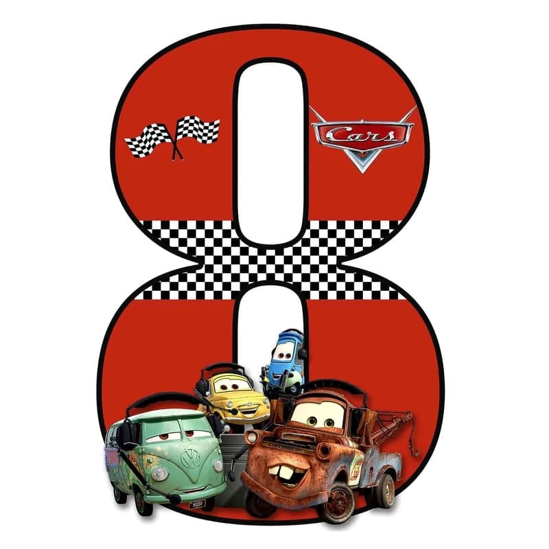 استند رومیزی تولد مدل عدد 8 طرح ماشین ها