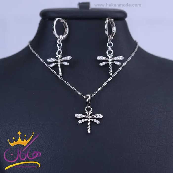 نیم ست استیل زنانه نقره ای طرح سنجاقک | کد XP 46177