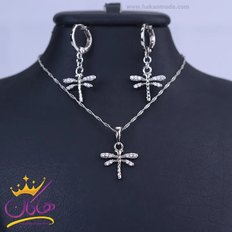 نیم ست استیل زنانه نقره ای طرح سنجاقک | کد XP 46177